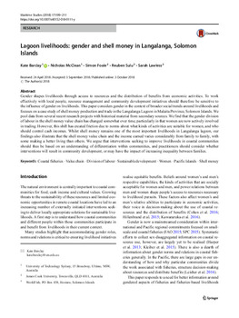 Lagoon livelihoods: gender and shell money in Langalanga, Solomon Islands