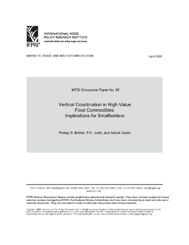 Vertical coordination in high-value commodities: implications for smallholders