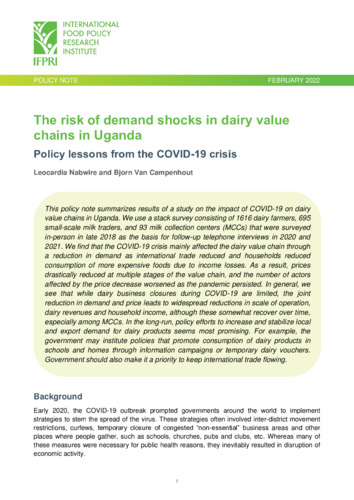 The risk of demand shocks in dairy value chains in Uganda: Policy lessons from the COVID-19 crisis