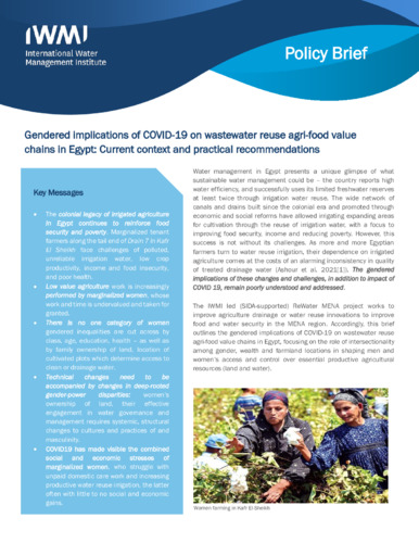 Gendered implications of COVID-19 on wastewater reuse agri-food value chains in Egypt: Current context and practical recommendations