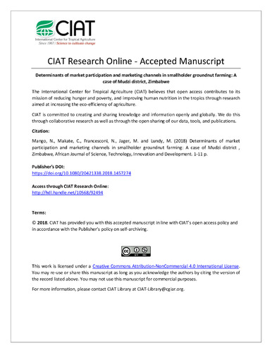 Determinants of market participation and marketing channels in smallholder groundnut farming: A case of Mudzi district, Zimbabwe