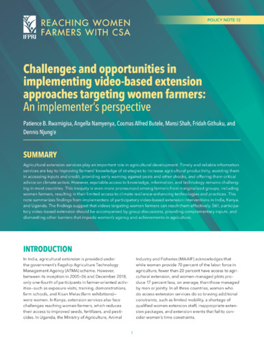 Challenges and opportunities in implementing video-based extension approaches targeting women farmers: An implementer’s perspective