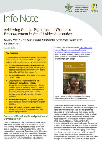 Achieving Gender Equality and Women’s Empowerment in Smallholder Adaptation: Lessons from IFAD’s Adaptation in Smallholder Agriculture Programme