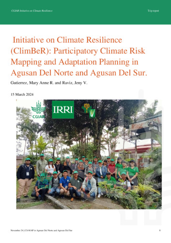 Initiative on Climate Resilience (ClimBeR): Participatory Climate Risk Mapping and Adaptation Planning in Agusan Del Norte and Agusan Del Sur