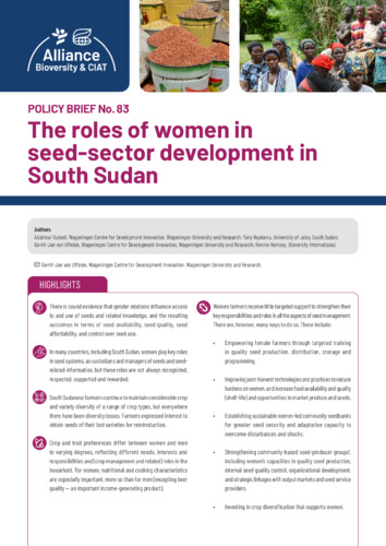 The roles of women in seed-sector development in South Sudan.