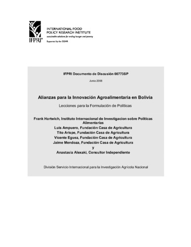 Alianzas para la Innovación Agroalimentaria en Bolivia: Lecciones para la Formulación de Políticas