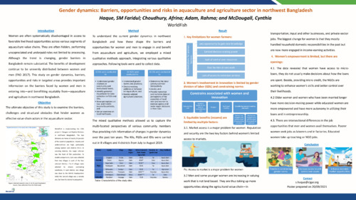 TH1.1: Gender dynamics: Barriers, opportunities and risks in aquaculture and agriculture sector in northwest Bangladesh