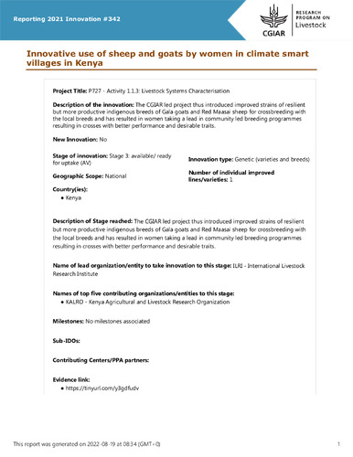Innovative use of sheep and goats by women in climate smart villages in Kenya