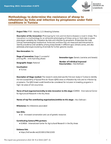 Methodology to determine the resistance of sheep to infestation by ticks and infection by piroplasms under field conditions in Tunisia