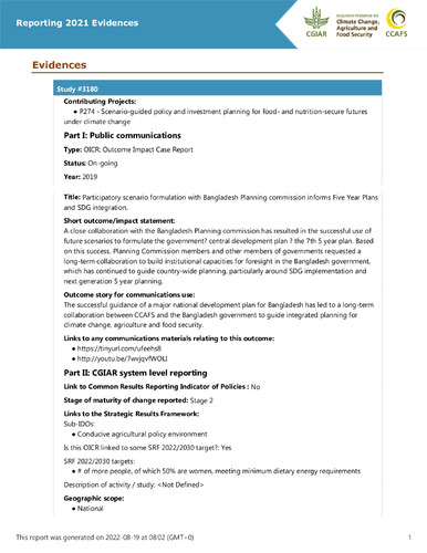 Participatory scenario formulation with Bangladesh Planning commission informs Five Year Plans and SDG integration.