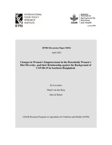 Changes in women’s empowerment in the household, women’s diet diversity, and their relationship against the background of COVID-19 in Southern Bangladesh