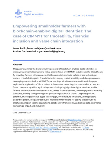 Empowering smallholder farmers with blockchain-enabled digital identities: the case of CIMMYT for traceability, financial inclusion and value chain integration