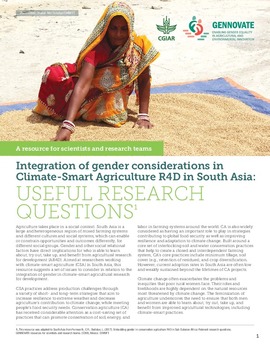 Integration of gender considerations in climate-smart agriculture R4D in South Asia: useful research questions