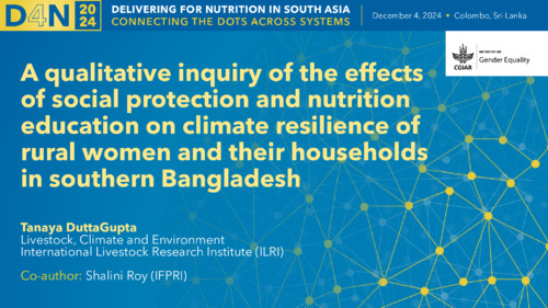 A qualitative inquiry of the effects of social protection and nutrition education on climate resilience of rural women and their households in southern Bangladesh