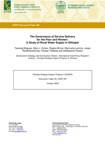 The governance of service delivery for the poor and women: A study of rural water supply in Ethiopia