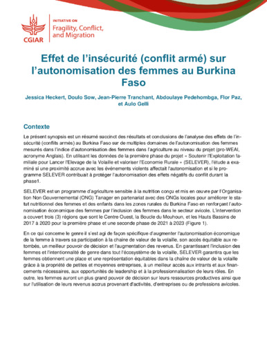 Effet de l’insécurité (conflit armé) sur l’autonomisation des femmes au Burkina Faso