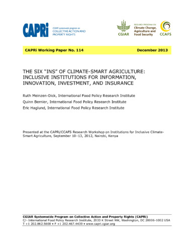 The six "ins" of climate-smart agriculture: Inclusive institutions for information, innovation, investment, and insurance