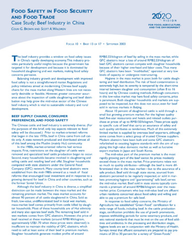 Case study -- beef industry in China: food safety in food security and food trade