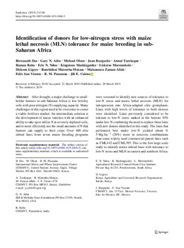 Identification of donors for low-nitrogen stress with maize lethal necrosis (MLN) tolerance for maize breeding in sub-Saharan Africa