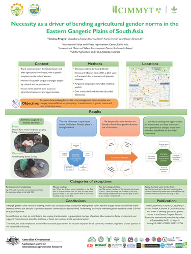 Necessity as a driver in bending agricultural gender norms in the Eastern Gangetic Plains of South Asia