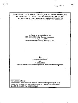 Feasibility of adopting aquaculture without detriment to existing farming practices: a case of Bangladesh farming systems