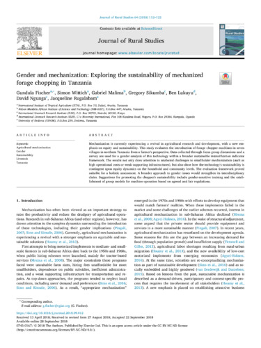 Gender and mechanization: exploring the sustainability of mechanized forage chopping in Tanzania