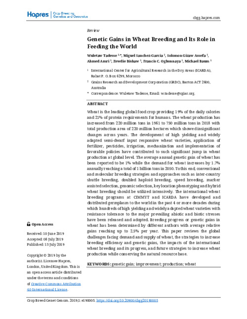 Genetic Gains in Wheat Breeding and Its Role in Feeding the World