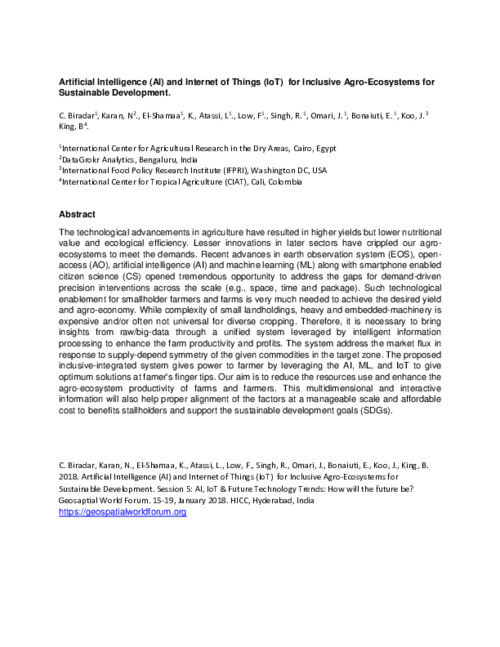 Artificial Intelligence (AI) and Internet of Things (IoT) for Inclusive Agro-Ecosystems for Sustainable Development