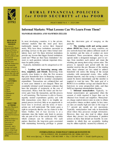 Rural Finance Policies 8 - Informal markets: what lessons can we learn from them?