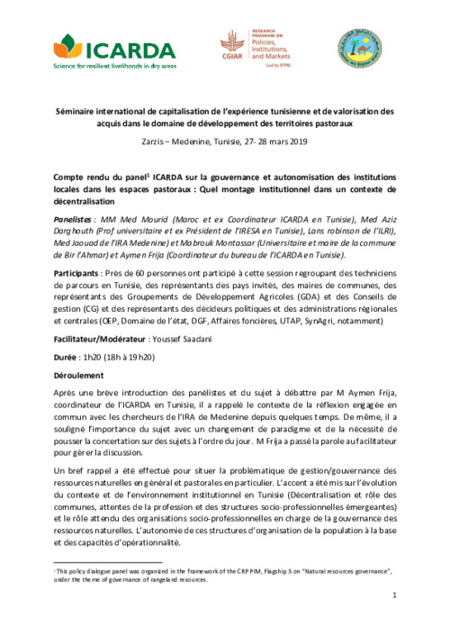 Gouvernance et Autonomisation des Institutions Locales dans les Espaces Pastoraux : Quel Montage Institutionnel dans un Contexte de Décentralisation