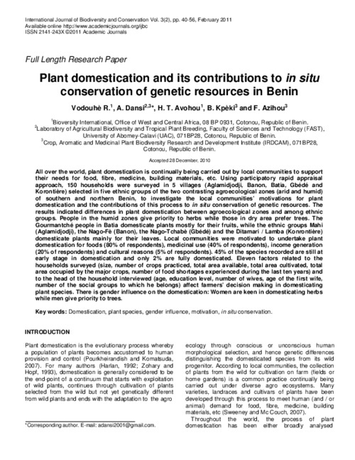 Plant domestication and its contributions to in situ conservation of ...
