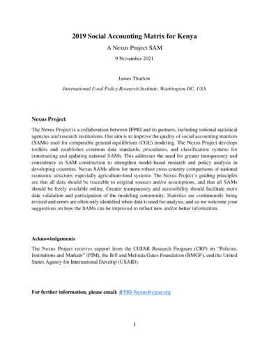 2019 Social Accounting Matrix for Kenya: A Nexus Project SAM