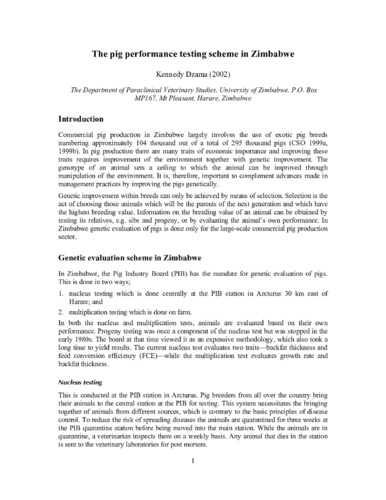 The pig performance testing scheme in Zimbabwe
