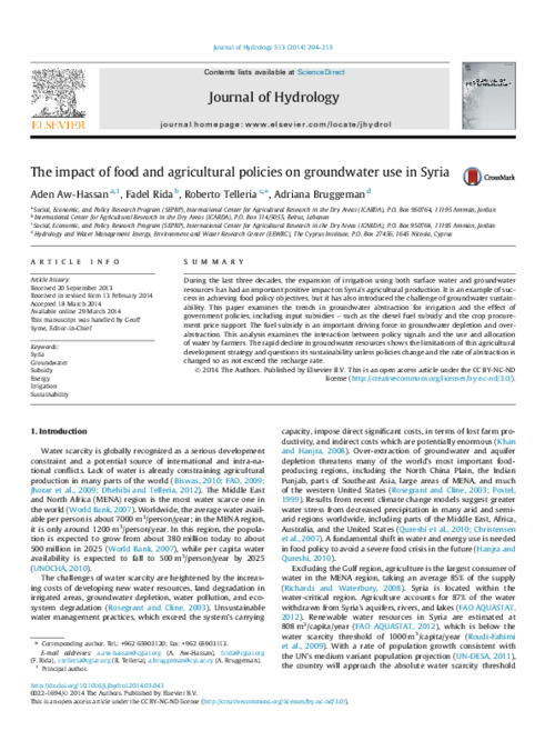The impact of food and agricultural policies on groundwater use in Syria