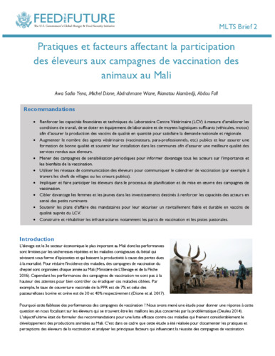 Pratiques et facteurs affectant la participation des éleveurs aux campagnes de vaccination des animaux au Mali