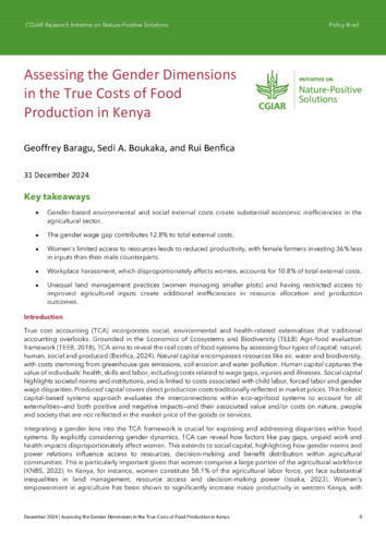 Assessing the gender dimensions in the true costs of food production in Kenya