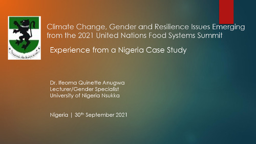 Climate Change, Gender and Resilience Issues Emerging from the 2021 United Nations Food Systems Summit: Experience from a Nigeria Case Study