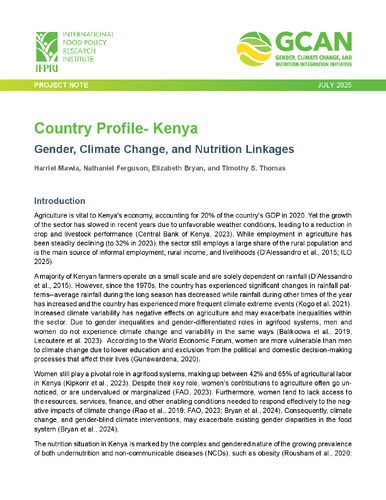 Country profile – Kenya: Gender, climate change, and nutrition linkages