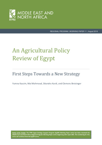 An agricultural policy review of Egypt: First steps towards a new strategy