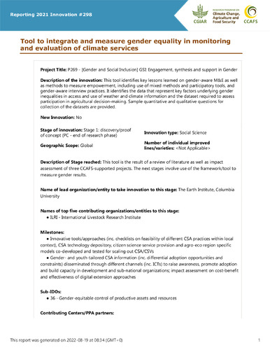 Tool to integrate and measure gender equality in monitoring and ...