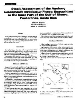 Stock assessment of the anchovy Cetengraulis mysticetus (Pisces: Engraulidae) in the inner part of the Gulf of Nicoya, Puntarenas, Costa Rica