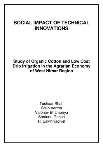 Social impact of technical innovations: study of organic cotton and low cost drip irrigation in the agrarian economy of West Nirmar Region