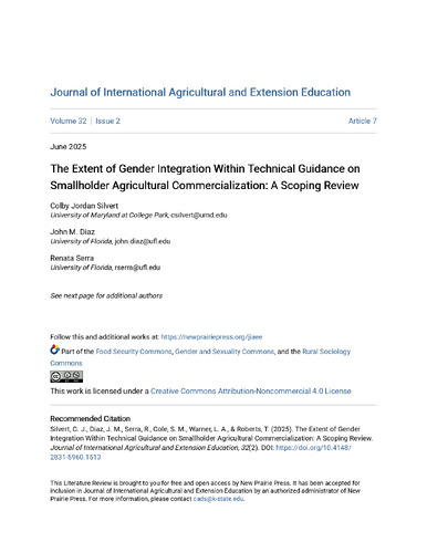 The extent of gender integration within technical guidance on smallholder agricultural commercialization: a scoping review
