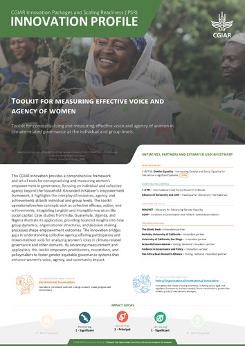 Toolkit for measuring effective voice and agency of women