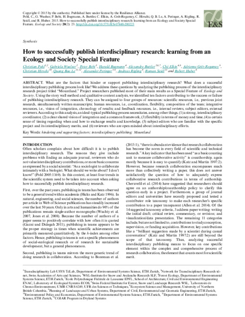How to successfully publish interdisciplinary research: learning from an Ecology and Society Special Feature