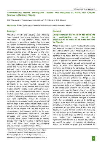 Understanding market participation choices and decisions of maize and cowpea farmers in northern Nigeria