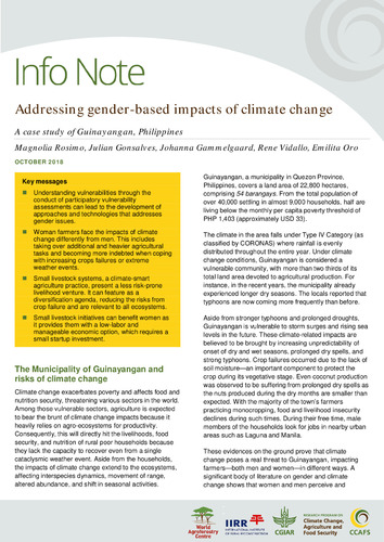 Addressing gender-based impacts of climate change: A case study of Guinayangan, Philippines