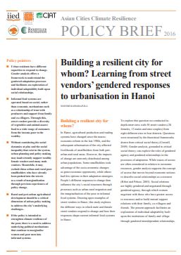 Building a resilient city for whom? Learning from street vendors' gendered responses to urbanisation in Hanoi.