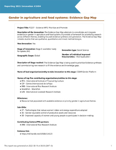 Gender in agriculture and food systems: Evidence Gap Map