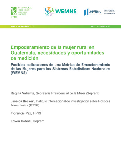Needs and opportunities for measuring rural women’s empowerment in Guatemala: Possible applications of a Women’s Empowerment Metric for National Statistical Systems (WEMNS)